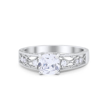 Cushion Engagement Ring Simulated Cubic Zirconia 925 Sterling Silver